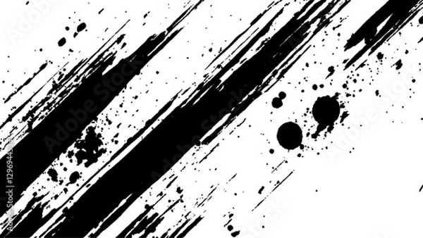 Fototapeta Vector grunge texture. Grunge black and white texture of black brush strokes on white paper or background. A black and white painting with a brush stroke that is very long.
