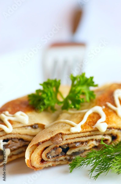 Obraz Pancake with fried mushroom