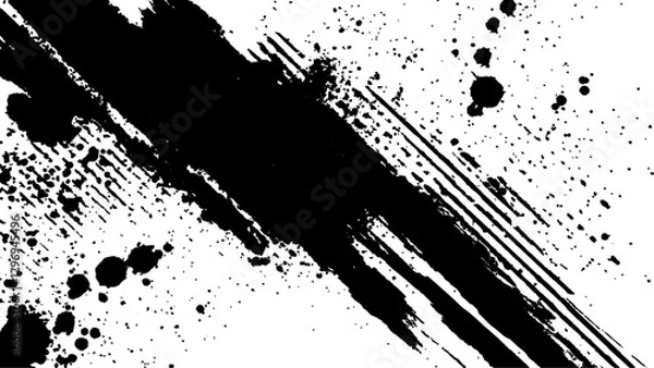 Fototapeta Vector grunge texture. Grunge black and white texture of black brush strokes on white paper or background. A black and white painting with a brush stroke that is very long.