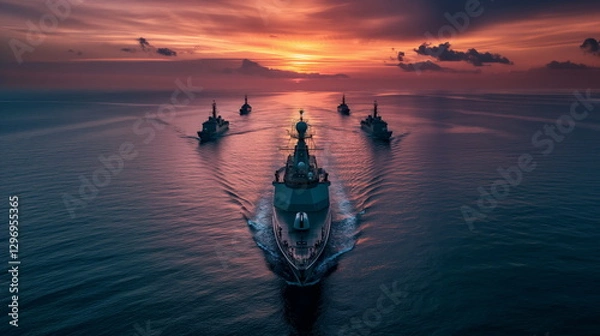 Fototapeta A cruiser accompanied by frigates and destroyers a_005