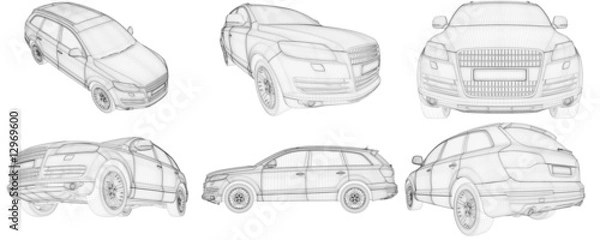 Obraz 3D wire-frame car HD