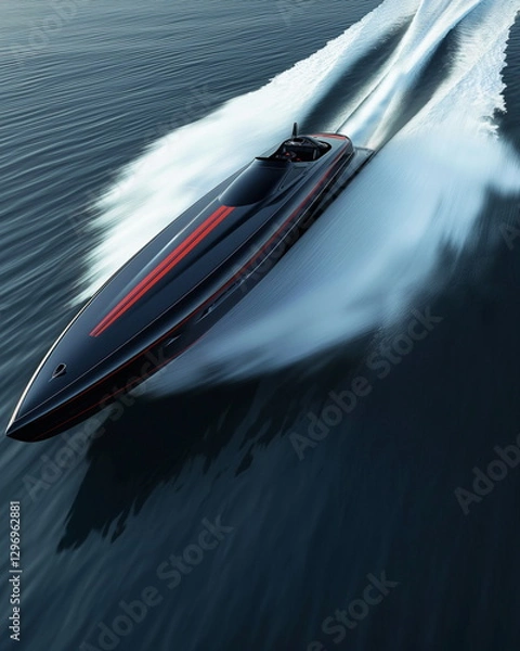 Fototapeta A sleek single-row racing boat speeds through the _008