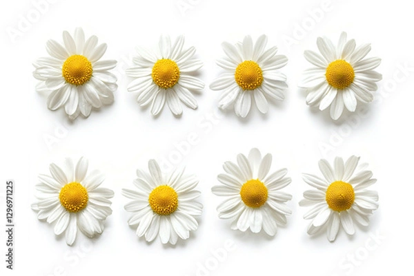 Fototapeta Chamomile Flowers Arrangement on White Background - Generative AI Illustration