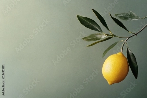 Fototapeta Lush lemon branch against a serene green backdrop. Generative AI