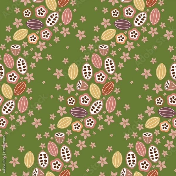Fototapeta Cocoa vector seamless pattern. Chocolate cocoa beans background. Vector hand drawn illustration. Vintage style illustration.