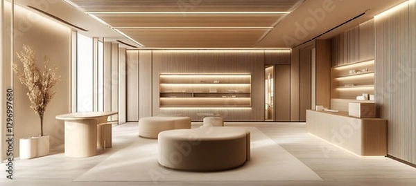 Fototapeta A chic boutique store with minimalist design, custom fixtures, and creative displays