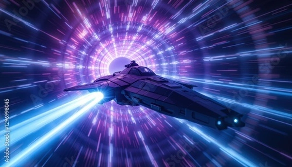 Obraz  Space Station Orbiting Earth with a Spacecraft Approaching in Outer Space