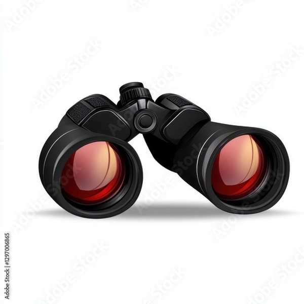 Fototapeta Close-up of a sleek pair of binoculars with red-tinted lenses on a plain background.