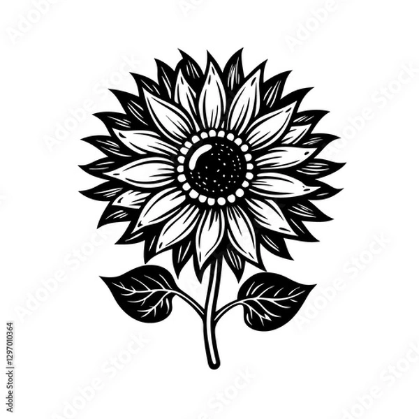 Fototapeta Sunflower Line Art & Silhouette Vector – Minimalist Botanical Design on Clean White Background, Sunflower black and white Vector – Minimalist Design, Minimalist Sunflower Vector – Line & Silhouette,