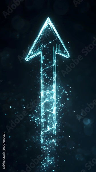 Obraz An arrow pointing upwards, made of glass, glowing and shining with light effects
