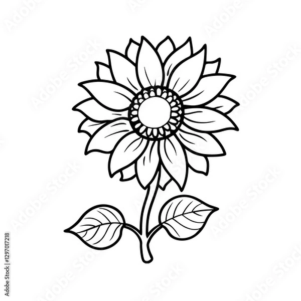 Fototapeta Sunflower Line Art & Silhouette Vector – Minimalist Botanical Design on Clean White Background, Sunflower black and white  Vector – Minimalist Design, Minimalist Sunflower Vector – Line & Silhouette,