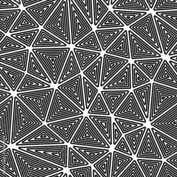 Fototapeta Vector science background. Large shape size. Multiple repeated inner triangles. Black and white style. Repeatable pattern. Trending vector tiles. Seamless vector illustration.