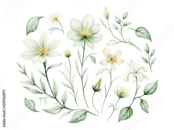Obraz Delicate botanical illustrations with soft greenery