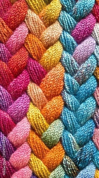 Obraz Multicolored Woolen Knitted Textile Background with Vibrant Braided Pattern