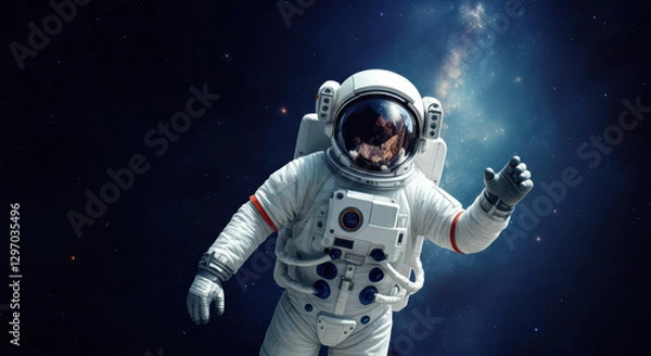 Fototapeta Astronaut floating in space with a stunning view of the galaxy