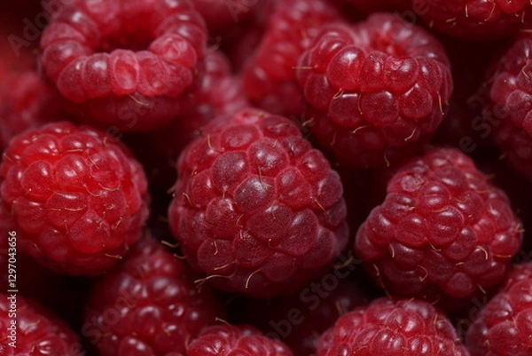 Obraz Close-Up of Fresh Ripe Red Raspberries with Detailed Texture and Vibrant Color