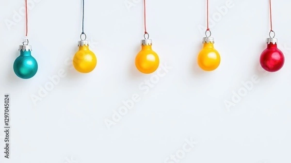 Fototapeta Colorful ornaments hang in a row, creating a festive and cheerful atmosphere.