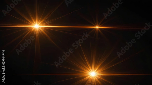 Fototapeta Lens flare and light overlay on black background. orange color. Lens Flare, Sun Flare on black background. Optical Flare effect illustration. lens effects for overlay designs or screen blending mode