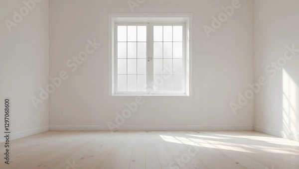 Fototapeta empty room white wall window and light wooden floor texture background