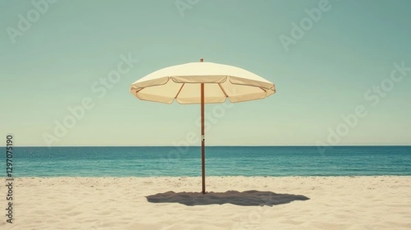 Fototapeta A single beach umbrella provides shade on a sunny beach day