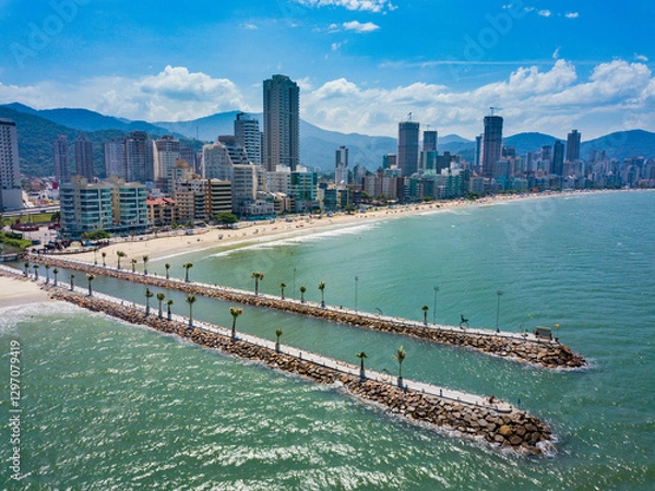 Obraz Itapema - aerial view of the beach and the piers of Itapema