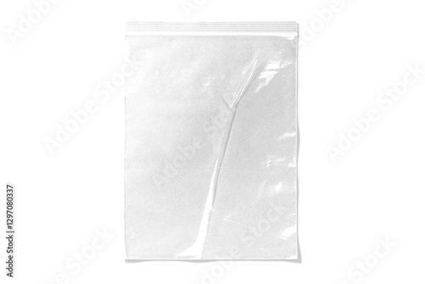 Fototapeta A clear ziplock bag with a reflective surface against a black background. The empty bag and high-contrast lighting create a dramatic and minimalist aesthetic.