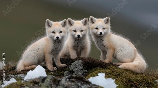 Fototapeta A white Arctic fox standing on an ice floe, symbolizing the beauty and resilience of wildlife in the Arctic. This image is ideal for content on polar ecosystems, wildlife conservation, and the effects