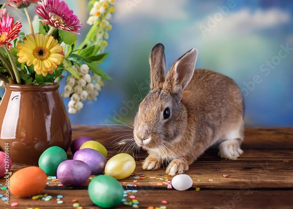 Obraz easter bunny and eggs