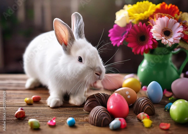 Obraz easter bunny and easter eggs