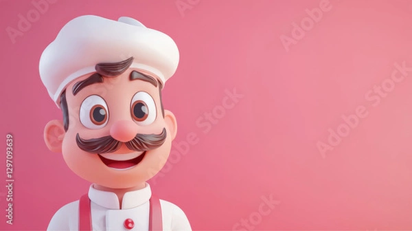 Fototapeta jolly baker with a mustache on a pink background