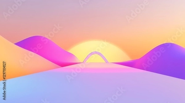 Fototapeta Vibrant sunset over abstract hills digital landscape serenity futuristic view visual art