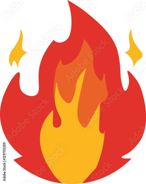 Fototapeta Fire flame symbol sign isolated on white background. MINIMAL FLAT vector fire design emoji