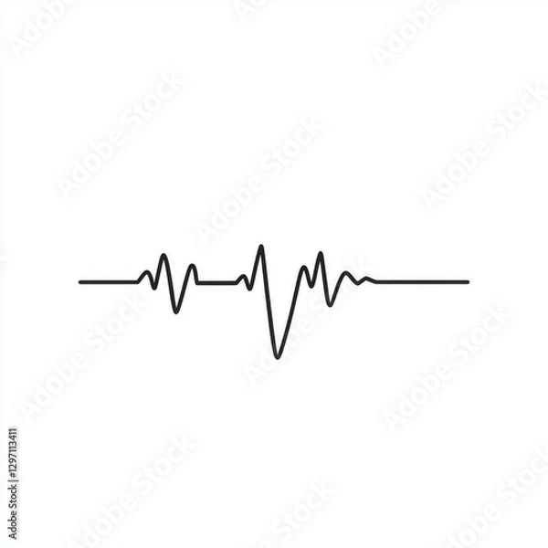 Fototapeta Minimalist black heartbeat line on a white background, symbolizing life and health.