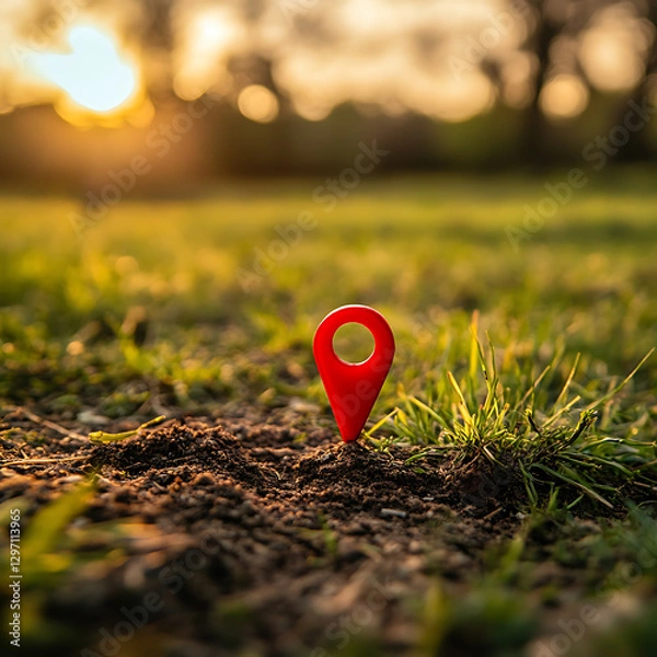 Obraz Red location pin stuck in the ground Ai Generative