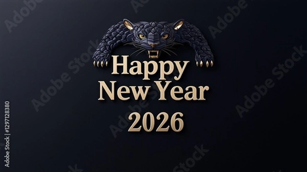 Obraz Happy New Year 2026 - Golden Typography with Panther Emblem