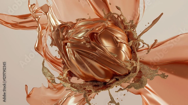 Fototapeta background with creative flowing liquid brown hues pattern against neutral pastel backdrop