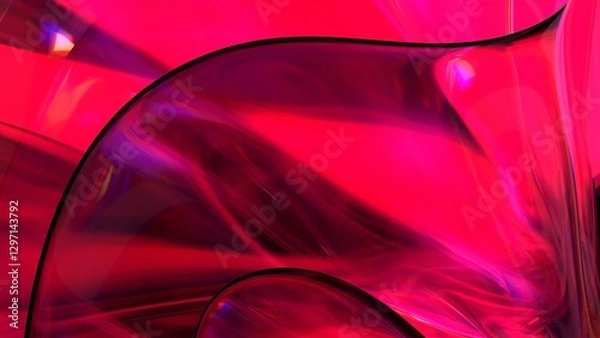 Fototapeta 3D red translucent abstract wave wallpaper background. Shiny curved organic shape layer design for banners and covers. Wavy transparent glossy glass shader. Modern clean minimal digital render