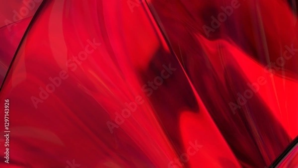 Fototapeta 3D red translucent abstract wave wallpaper background. Shiny curved organic shape layer design for banners and covers. Wavy transparent glossy glass shader. Modern clean minimal digital render