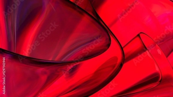 Fototapeta 3D red translucent abstract wave wallpaper background. Shiny curved organic shape layer design for banners and covers. Wavy transparent glossy glass shader. Modern clean minimal digital render