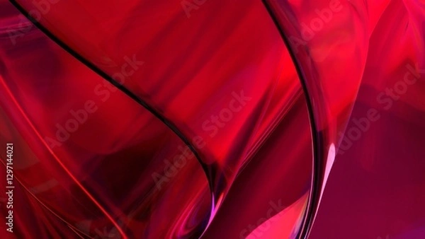 Fototapeta 3D red translucent abstract wave wallpaper background. Shiny curved organic shape layer design for banners and covers. Wavy transparent glossy glass shader. Modern clean minimal digital render