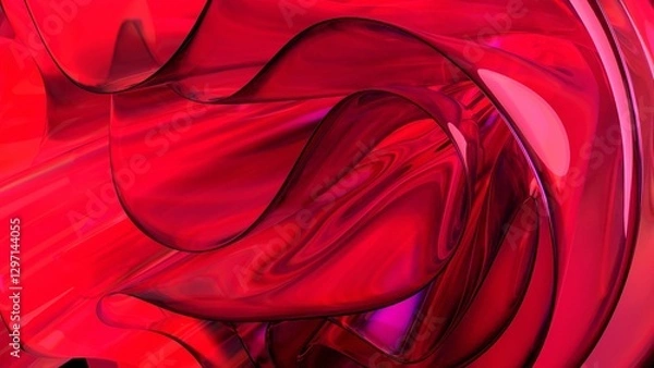 Fototapeta 3D red translucent abstract wave wallpaper background. Shiny curved organic shape layer design for banners and covers. Wavy transparent glossy glass shader. Modern clean minimal digital render