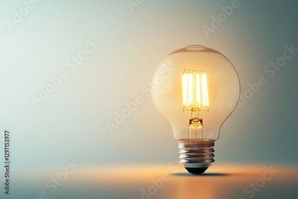 Fototapeta A glowing vintage-style light bulb illuminates a minimalist background, symbolizing ideas and innovation.