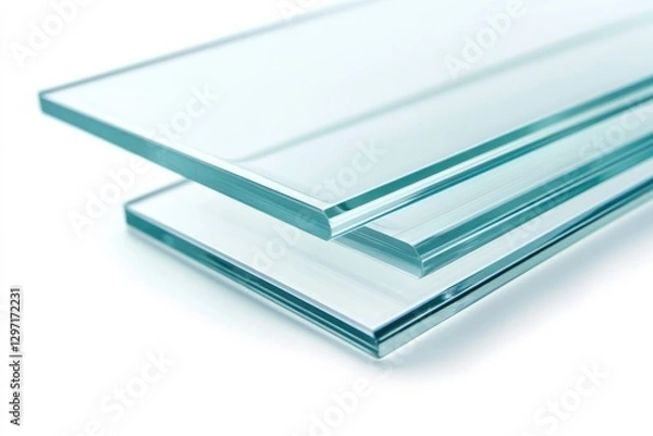 Fototapeta Two sheets of polished glass are stacked, showcasing their smooth edges and translucent nature.