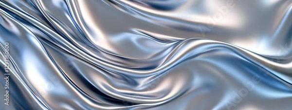 Fototapeta A digital art background featuring a sleek, silver satin texture with smooth curves

