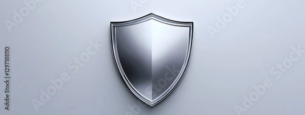 Fototapeta A simple silver shield with rounded edges and corners, set against a white background
