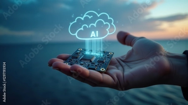 Fototapeta Close-up circuit board embodies ai in the cloud, reflecting distributed systems and cloud computing for nimble, data-driven processes.