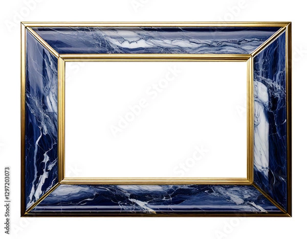 Obraz Navy gold Marble frame photo isolated on white, Antique picture frame, vintage frame mockup, picture frame on white	