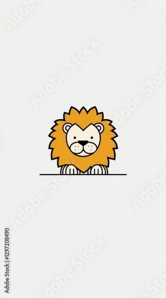 Fototapeta A cute minimalist cartoon lion with simple strokes and an adorable expression