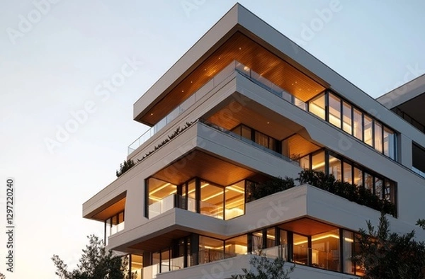 Fototapeta Rendering 3d esterno di un progetto di appartamento in architettura