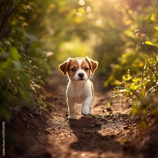 Obraz Puppy in Nature Trail with Curious Expression DSLR Image